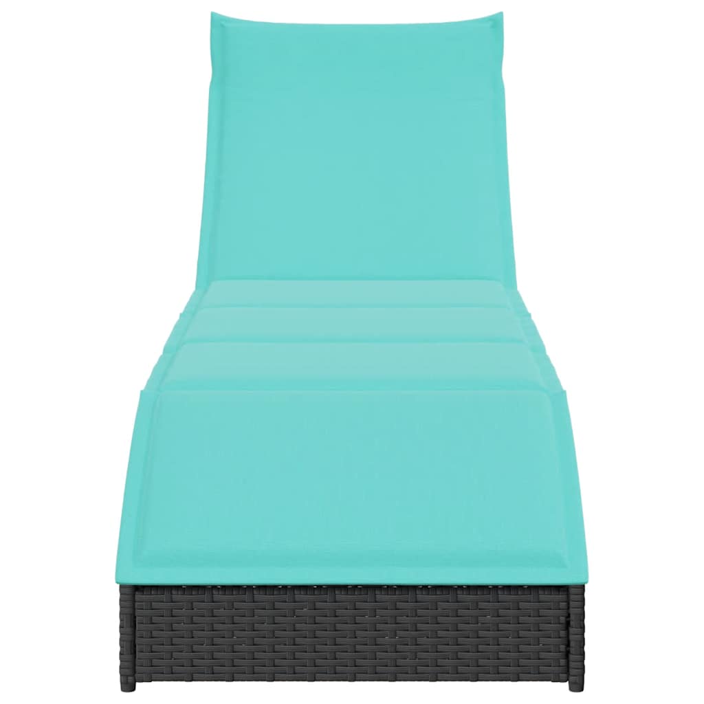 Folding Sun Lounger with Cushion and Storage Space Black Poly Rattan