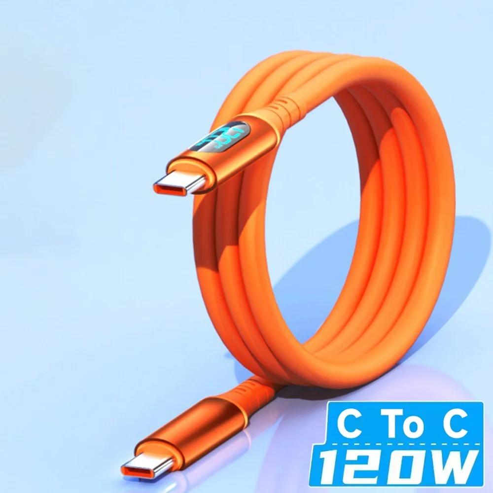 Кабель USB C - Type C 120 Вт 6 А Быстрая зарядка LED Цифровой дисплей Силиконовый Защита от переломов Кабели для быстрой зарядки для Apple Samsung