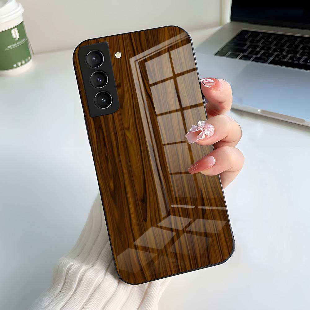 Чехол для телефона из натурального дерева для Samsung S26 S25 S24 FE S23 S22 S21 Plus S20 Ultra Note20Ultra Черная стеклянная крышка