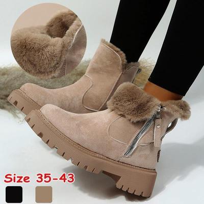Толстые плюшевые зимние сапоги, женские нескользящие зимние ботинки из искусственной замши, женская теплая обувь с хлопковой подкладкой, ботильоны на платформе