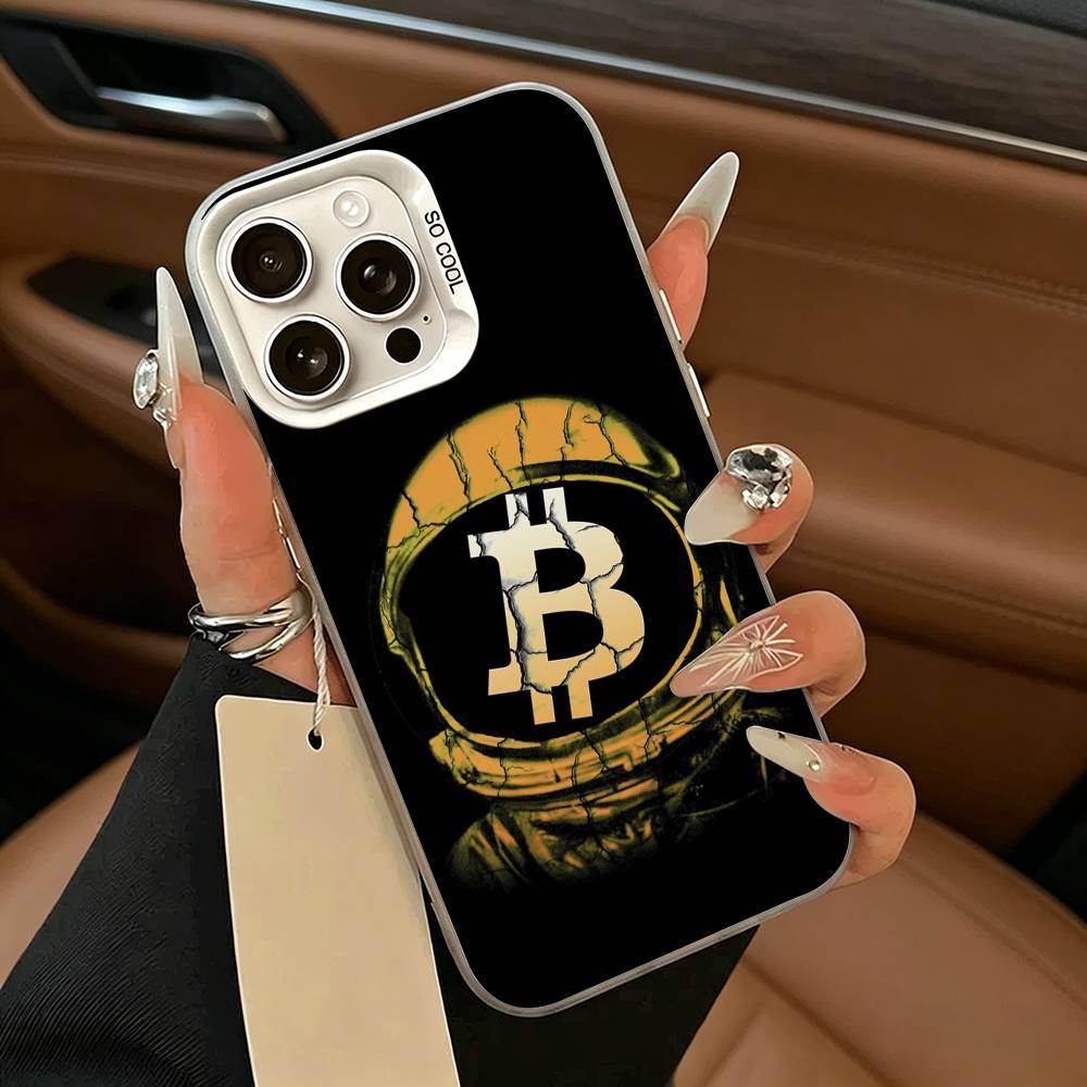 Bitcoin Pattern Art Phone Case For iPhone 11 12 13 14 15 16Pro Max Plus white silver Phone Cover