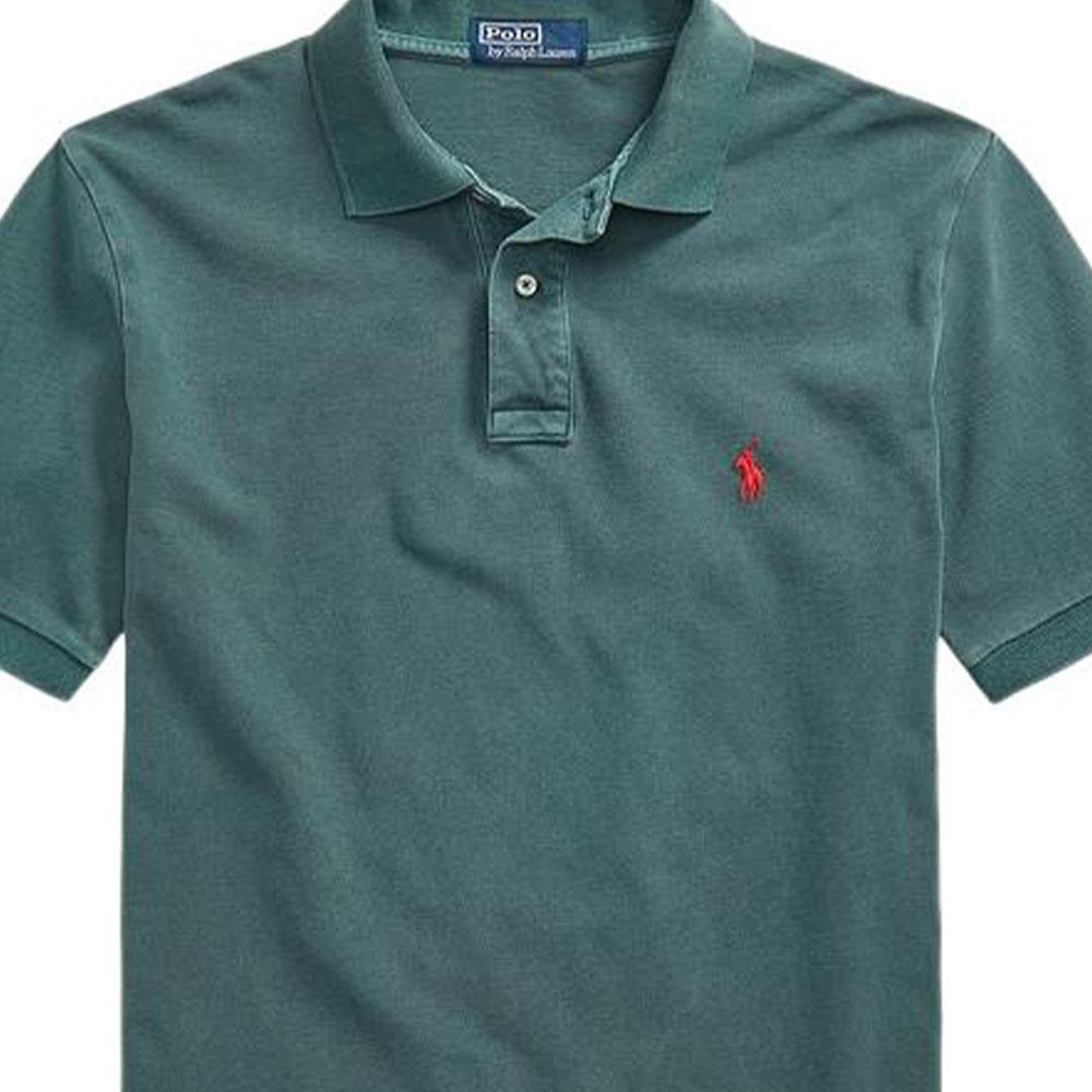 Polo Ralph Lauren Винтажная вышивка пони Однотонная хлопковая сетка Поло на двух пуговицах Мужское Поло Зеленый MNPOKNI1N821690-300