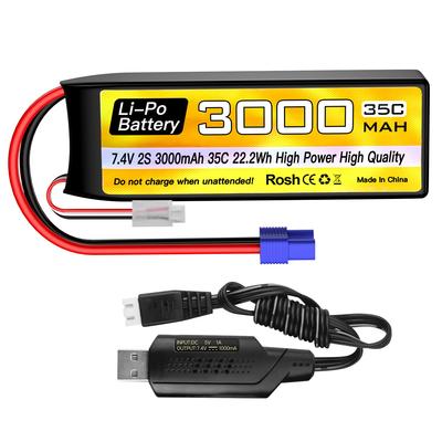 1 шт. Lipo аккумулятор 2S 7.4V 3000mAh 35C с разъемом EC3 и USB-кабелем для RC-автомобиля, грузовика, лодки с дистанционным управлением, квадрокоптера, самолета, FPV-дрона