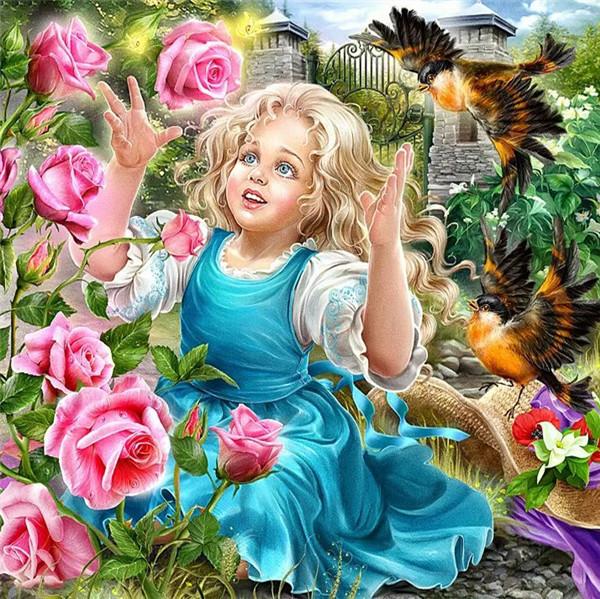 5D алмазная живопись для девочек, алмазная вышивка, круглый пейзаж, сад, картина из стразов, мозаика, портрет, декор для детской комнаты