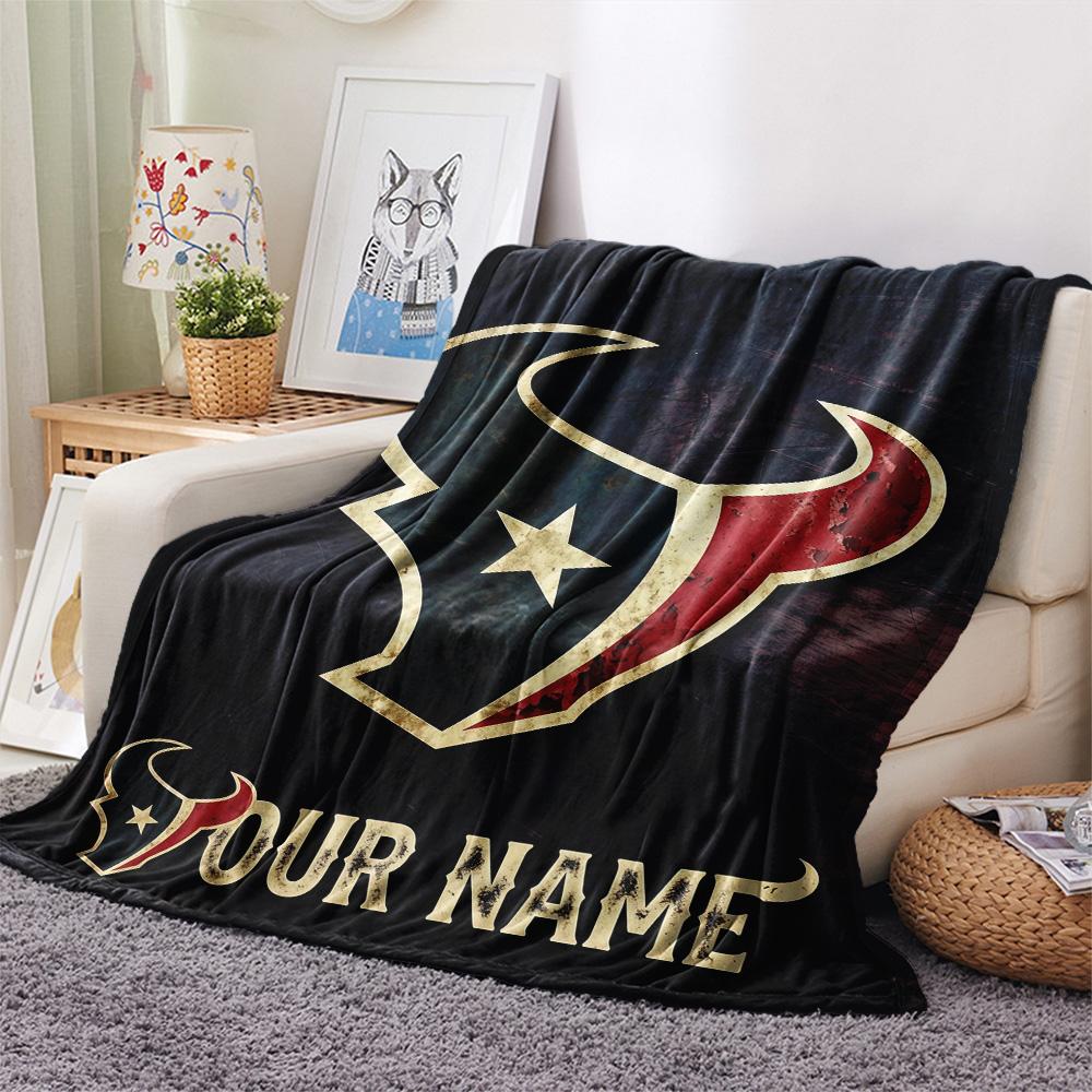Custom Name Houston Texans Flannel Blanket, High quality Comfortable for All Seasons, Home Decor, Warmth and Comfort