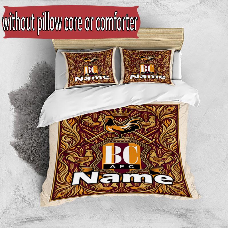 3pcs Duvet Cover Set (1*Duvet Cover + 2*Pillowcase, Without Core), Custom Name Bradford City AFC Pattern Bedding Set, Home Bedroom Decor Gift