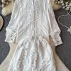 Spring Autumn Women Lace Patchwork Embroidery Designer Runway Outfits Fashion Single Breasted Shirt and Mini Short Skirt Two Piece Set