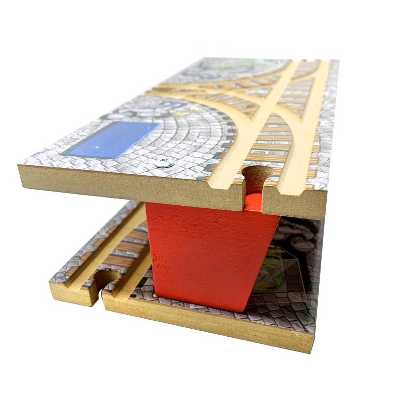 Wooden Train Track Blocks Bulk Accessories Transit Hub Double T-Rail Station Compatible with Solid Wood Train Track Boys Toys S2