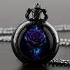 Retro Rose Quartz Movement Pocket Watch Stylish Black Necklace Chain Classic Accessory for Women
