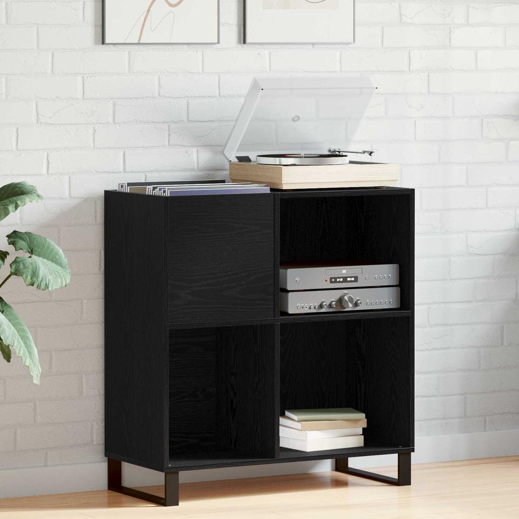 Vinyl Record Cabinet Black Oak Effect 85 x 38 x 89 cm