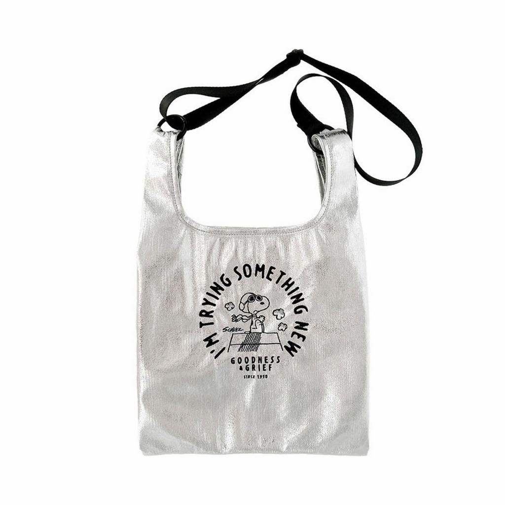 Сумка через плечо Rootote Snoopy с вышивкой, 2-в-1 IP Roo Shopper, Металлическая, Peanuts-0Q 8447 (02 Серебро)