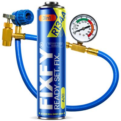 Fixfy Набор для заправки кондиционера 5-в-1, Большой баллон + Шланг с манометром R134A