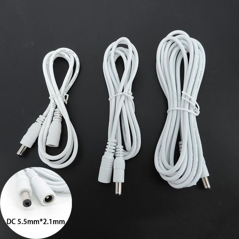 1m 1.5m 3m 5m White DC 12V 24v Power Supply Cable Extension 22awg 3A Cord Adapter Female To Male Connector Plug 5.5x2.1mm