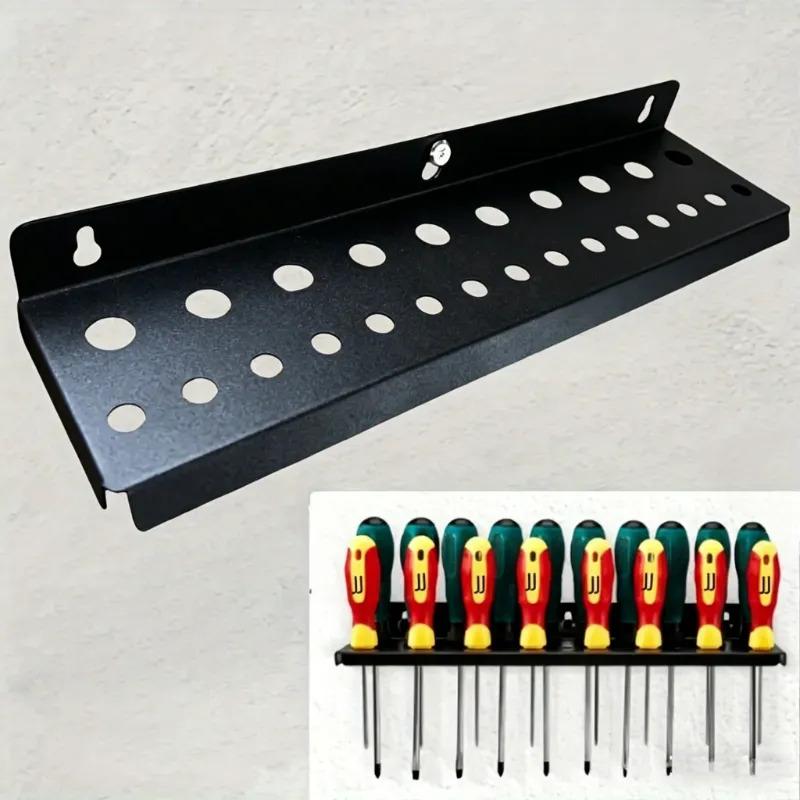 1Pc Heavy-Duty Iron Wall-Mounted Tool Storage Rack with Hanging Shelves - Space-Saving Garage Shelf for Organizing Screwdrivers, Wrenches, Pliers