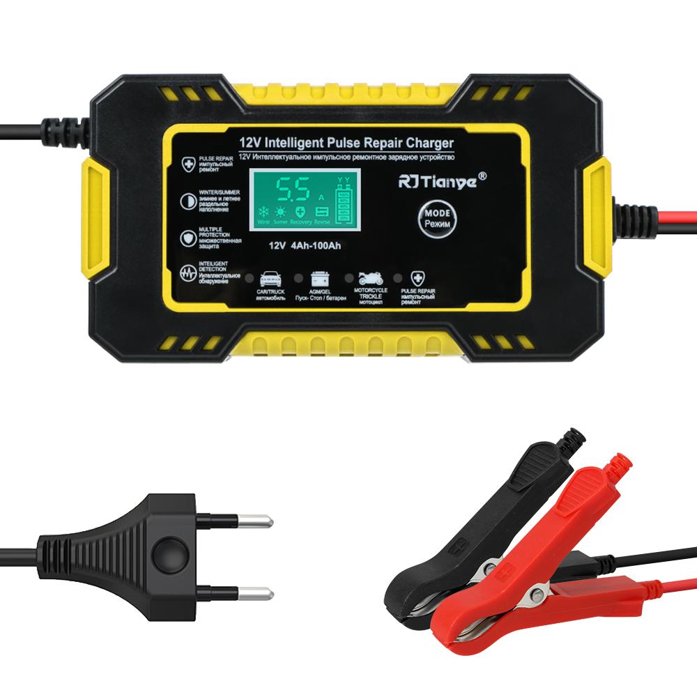 Быстрая зарядка ЖК-дисплей 12В 6А Зарядное устройство для автомобильного аккумулятора Импульсное восстановление питания Для Авто Мото Мокрый Сухой Свинцово-кислотный AGM Гелевый Универсальный