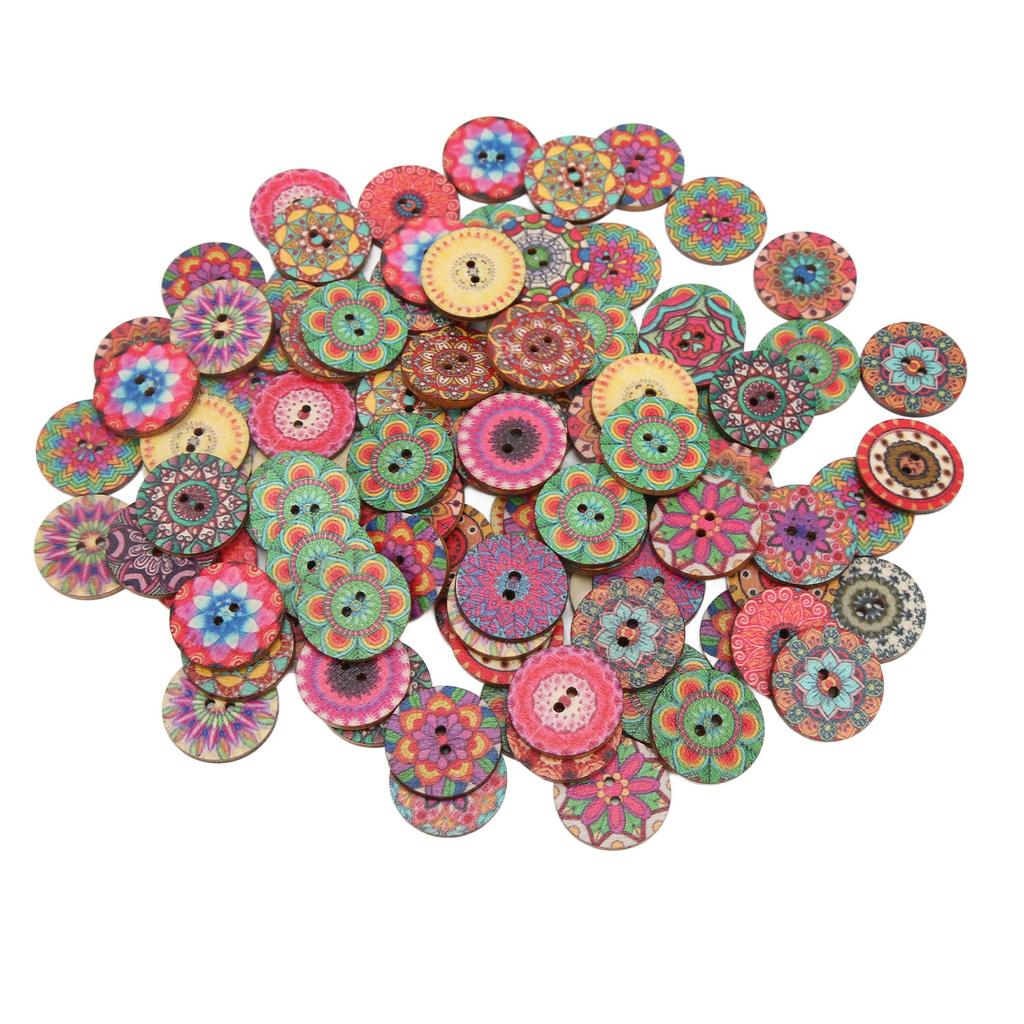 100 шт. деревянных пуговиц с ретро-цветочным узором, прочные 25 мм, аксессуары для самостоятельного шитья и рукоделия