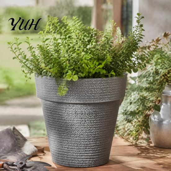 Modern Decorative Planters for Home Decor Round Large Planter with Drainage Hole, 12 Inch Dia Stone-Look Flower Living Room Pot, Minimalist Pot Indoor