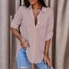 Spring Autumn Solid Color Simple Long Sleeve Turn Down Collar Button Shirt Women Fashion Office Lady Shirt Loose Tops 25685