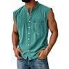 Men's Summer Fashion Distressed Denim Shirt. Men's Casual Sporty Sleeveless Button-down Vest.