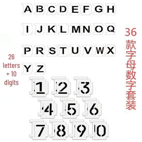 36-Piece Hollow Letter & Number Stencil Set for Graffiti & Door Plate Design