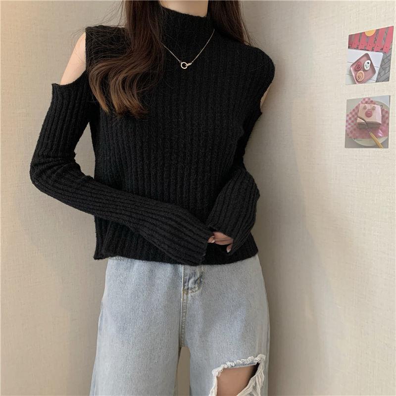 Women Turtleneck Sweaters Autumn Winter Loose Pullovers Knitted Jumper Off Shoulder Fashion Casual Knitted Sweater White Black Long Sleeve Tops
