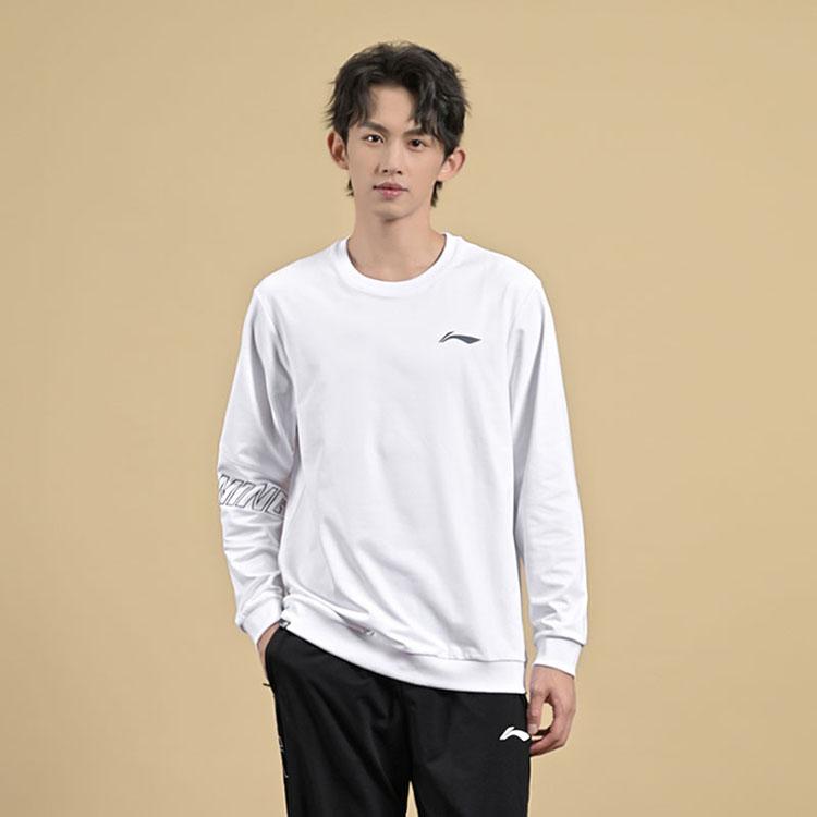 Li Ning Badminton Series Повседневный удобный свитер с круглым вырезом и логотипом с надписью, унисекс, белый AWDUB81-2