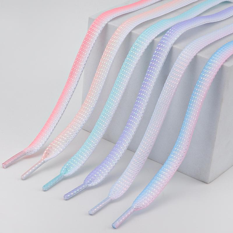 Flat Shoelaces for Sneakers Metallic Shiny Silver Shoe Laces Colorful Bright Silk Shoelace Gradient Glitter Women Shoestrings