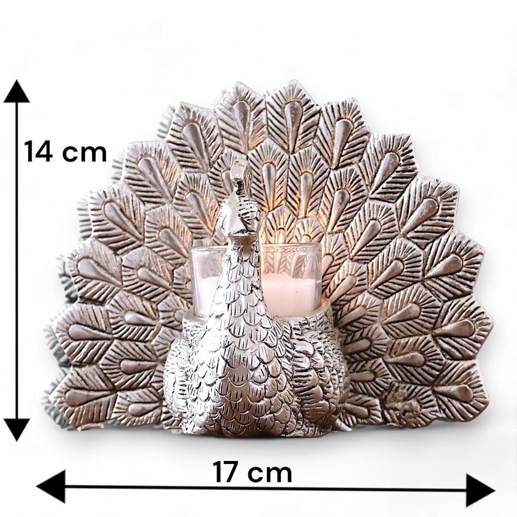 Metal Dancing Peacock Candle Holder Vastu Figurine for Good Luck and Love | Candle Holder for Home Dcor Tabletop Living Room Office | Showpiece