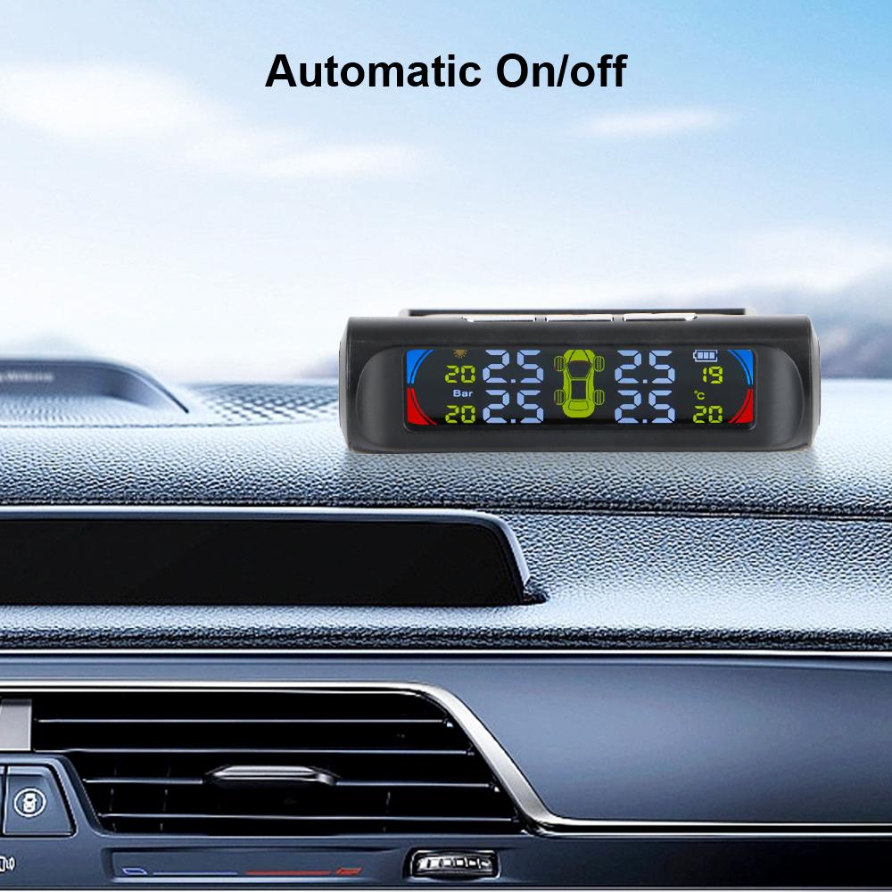 Автомобильные системы сигнализации Монитор температуры шин USB / Солнечный TPMS Универсальный цифровой ЖК-дисплей Система мониторинга давления в шинах автомобиля 0-6 бар