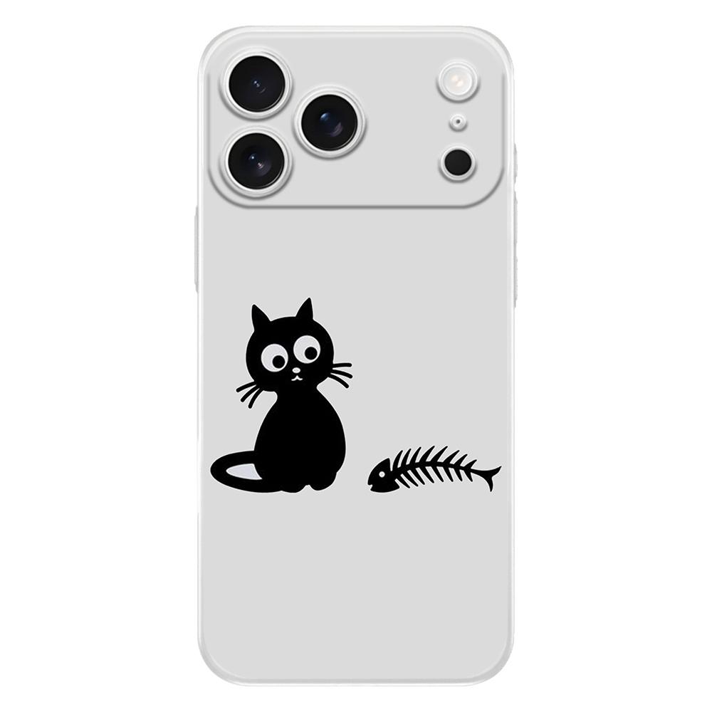 Мягкий прозрачный чехол из ТПУ для телефона iPhone 17 Air 16E 16 11 15 14 Pro MAX 12 13 7 8 Plus SE Пасхальный чехол Защита Забавный черный кот