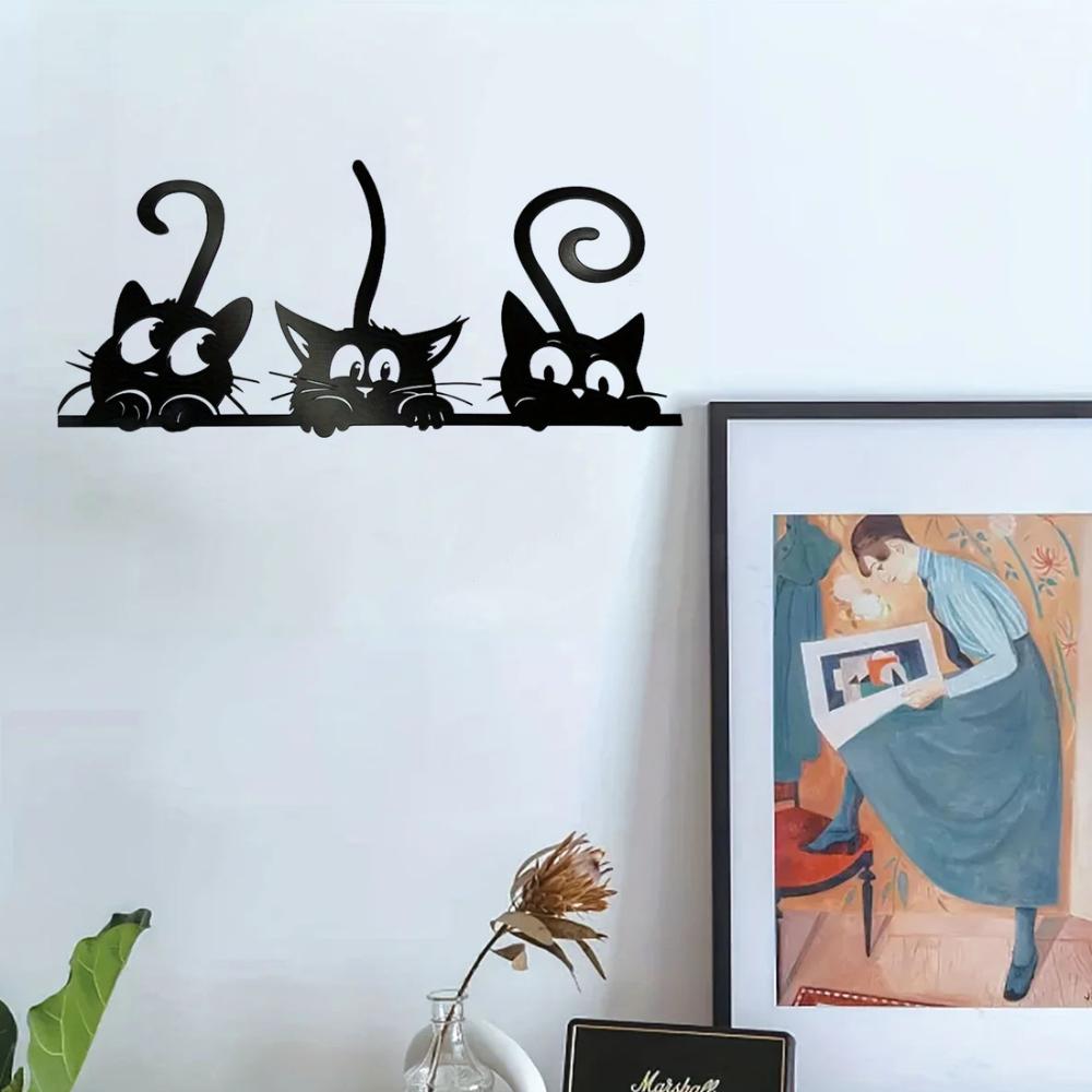 1 шт. Металлический декор для стен - Черные три толстокожих кота, Железная проволока, Подвесное украшение для стен