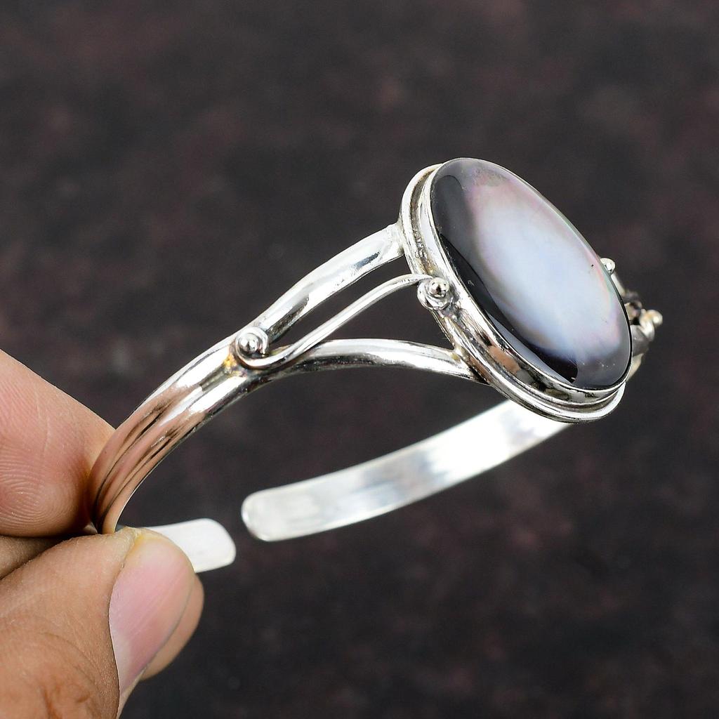 Перламутровый браслет из стерлингового серебра 925 пробы, браслет-манжета, настоящий драгоценный камень, регулируемый браслет, браслет-манжета ручной работы, подарок для мамы, уникальные ювелирные изделия