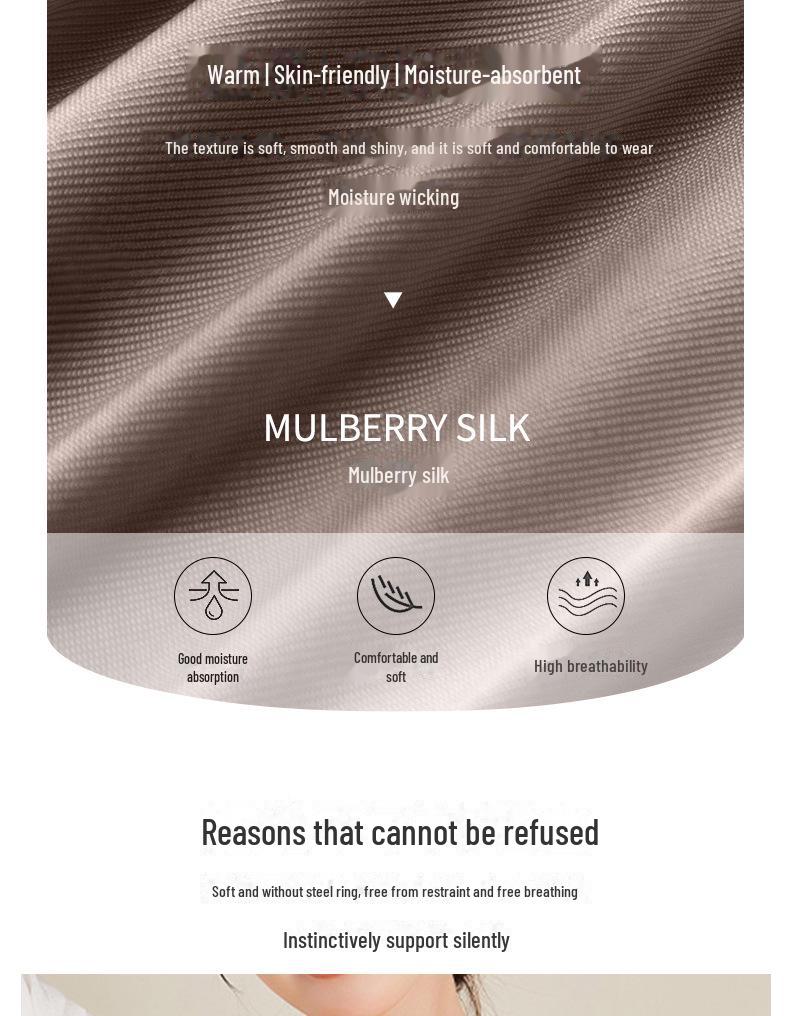 Бесшовный бюстгальтер из шелка тутового шелкопряда Yuyue - удобный, дышащий, с застежкой сзади, без косточек, однотонное нижнее белье