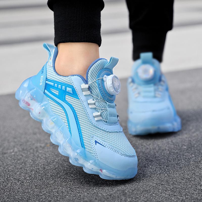 Новые детские модные дышащие повседневные спортивные туфли с вращающимися пуговицами для студентов, мальчиков и девочек, удобные кроссовки для бега на мягкой подошве