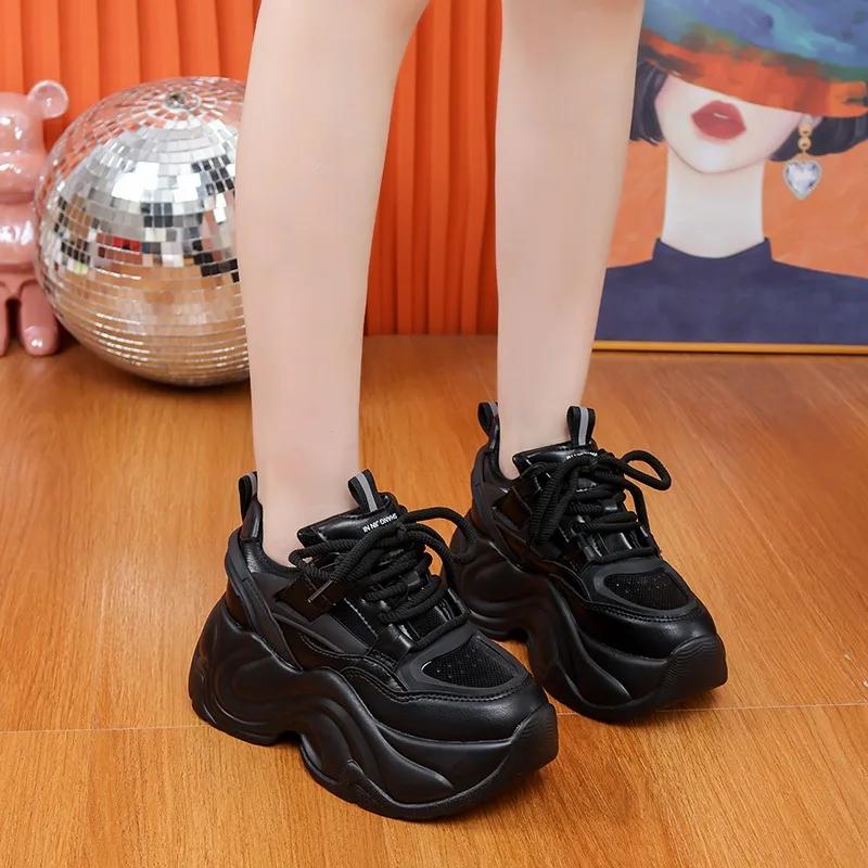 Fashion Fashion New High Platform Sneakers Women Thick Sole Non Slip Sports Dad Shoes Woman Korea PU Leather Chunky Sneakers 2024 Spring