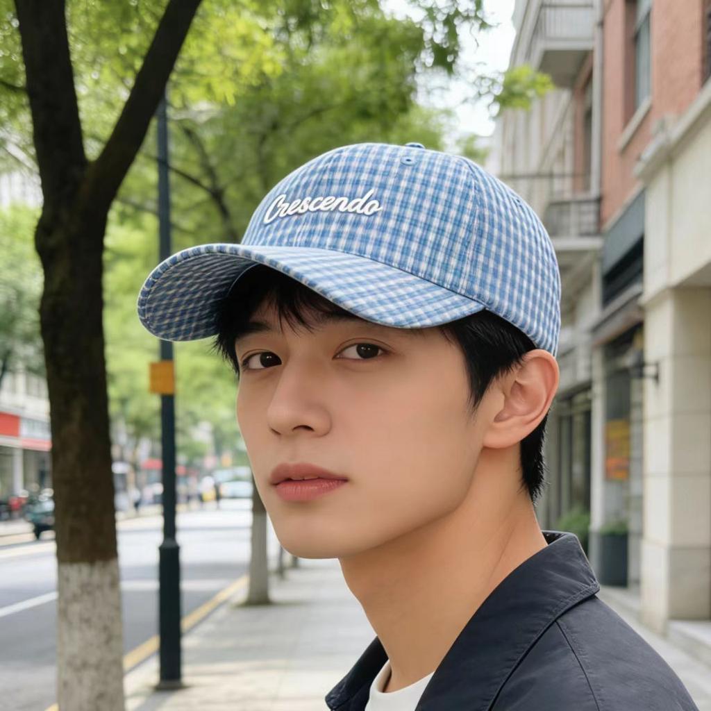 Spring/Summer New Trendy Brand Letter Embroidered Soft-Top Baseball Cap for Women, Fashionable Versatile Plaid Baseball Cap to Make the Face Look Sma