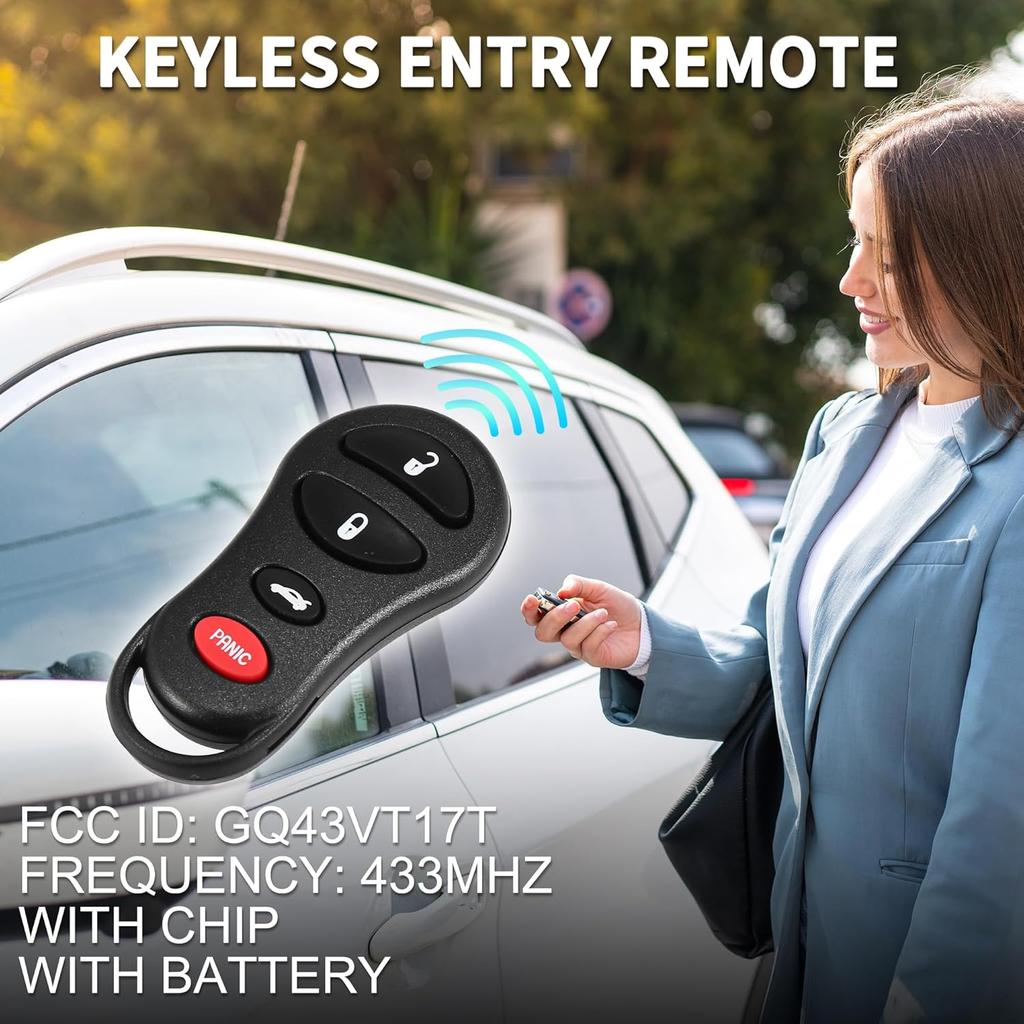 Keyless Entry Remote for Jeep Liberty 02-04 315Mhz GQ43VT17T 4 Button Reusable | Control Replacement Car Key Fob 1 Pcs for Dodge Stratus 01-06 for