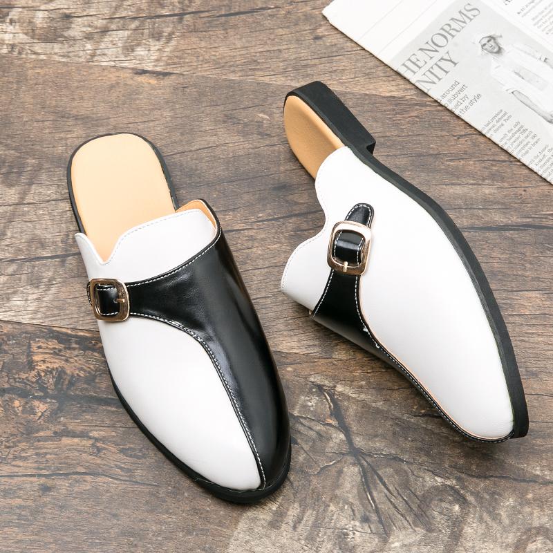 Luxury Designer Casual Moccasins Sandals Mens Anti-slip Flat Half Shoes for Men Loafers Leather Slippers Breathable Mules Slides