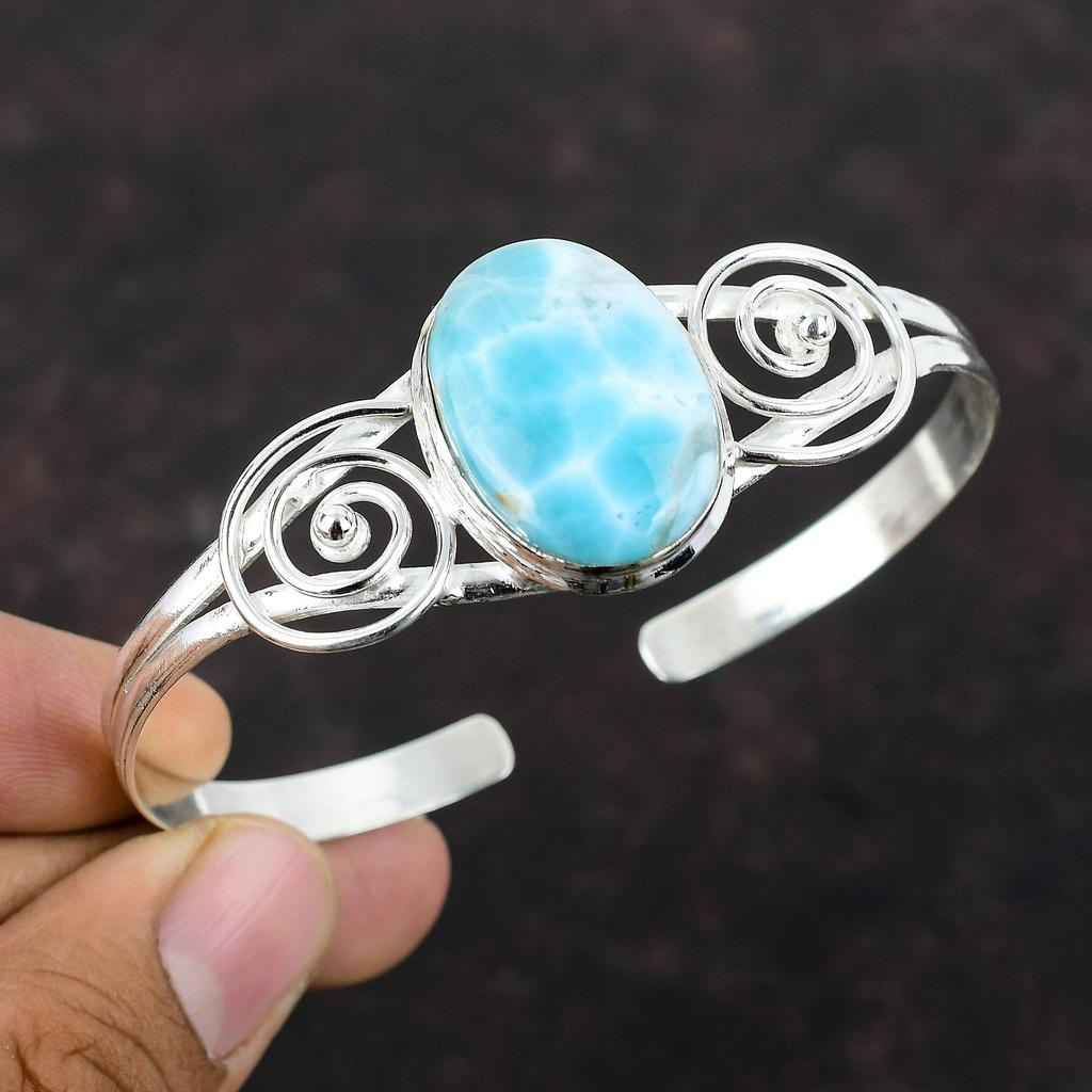 Браслет-манжета Larimar, стерлинговое серебро 925 пробы, браслет, ювелирные изделия из драгоценных камней, регулируемый браслет, браслет-манжета ручной работы, подарок для мамы, элегантные ювелирные изделия