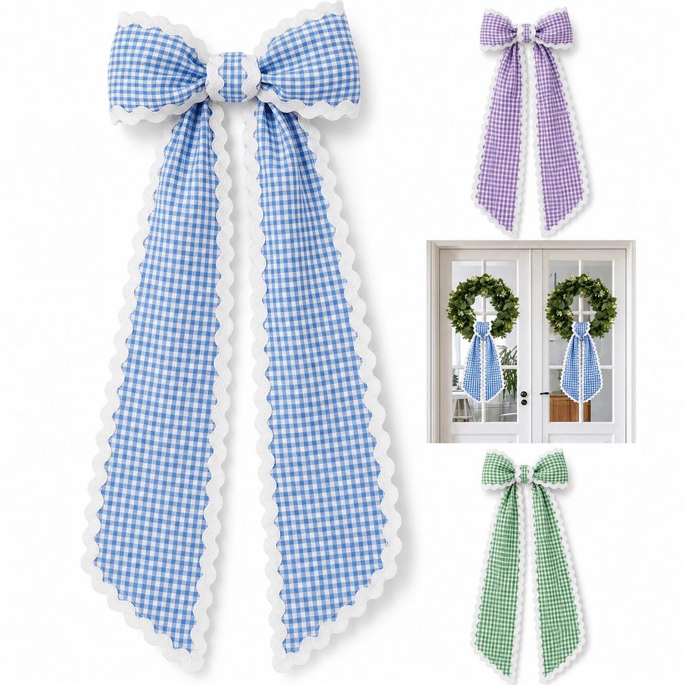 Cloth Garland Ribbon Gingham Canvas Scalloped Wreath Sash New Wreath Sashes Door Decor Bow