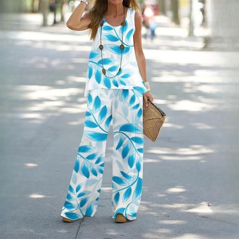 QICED Женский повседневный костюм из двух частей с принтом, жилет с эластичной талией, брюки, женский костюм