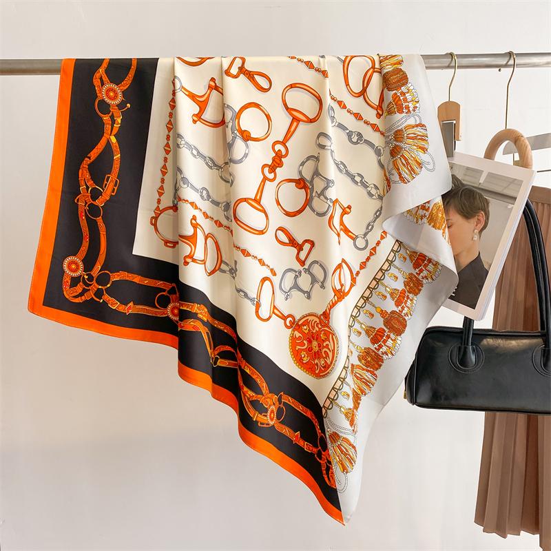 90*90см Роскошный Бренд Простой Шелковый Квадратный Шарф Хиджаб Женский Бандана Мягкие Шарфы Шейный Платок Женский Шарф для Волос Шаль Обмотка Повязка на Голову