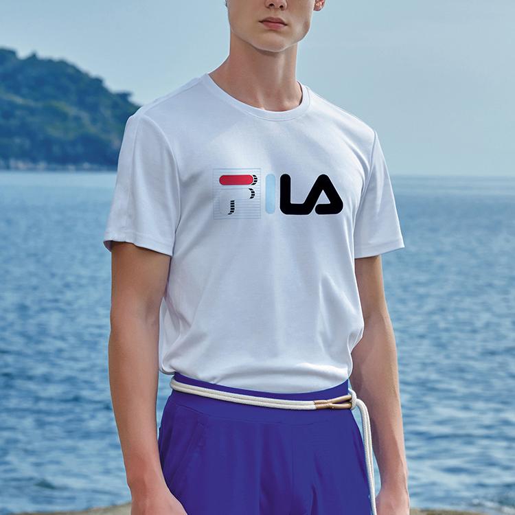 Men's FILA T-Shirts Men's White Crew Neck Moderate Straight Fit