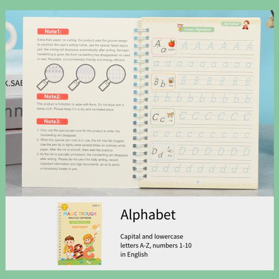 Magic Groove Practice Book Reusable Math Drawing Copybook Number Alphabet Tracing Handwriting Workbook for Children Ages 3-10