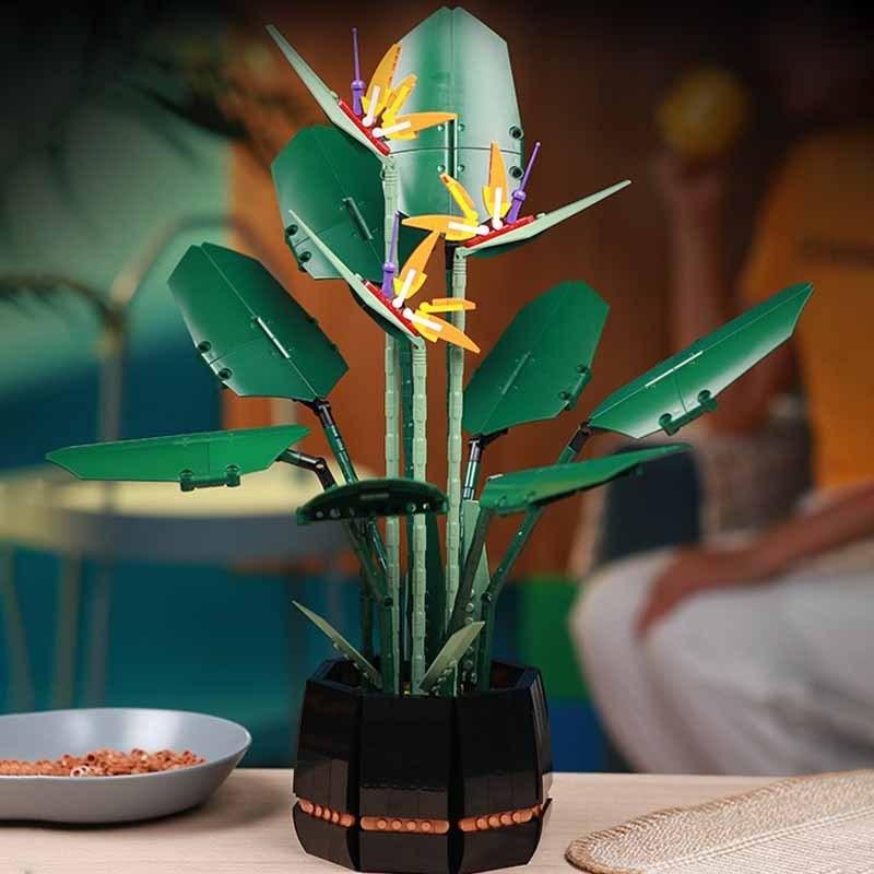 Букет райской птицы, роза, строительный блок, кирпичи, Unziptoy, сделай сам, иллюстрация в горшке, праздничный подарок подруге