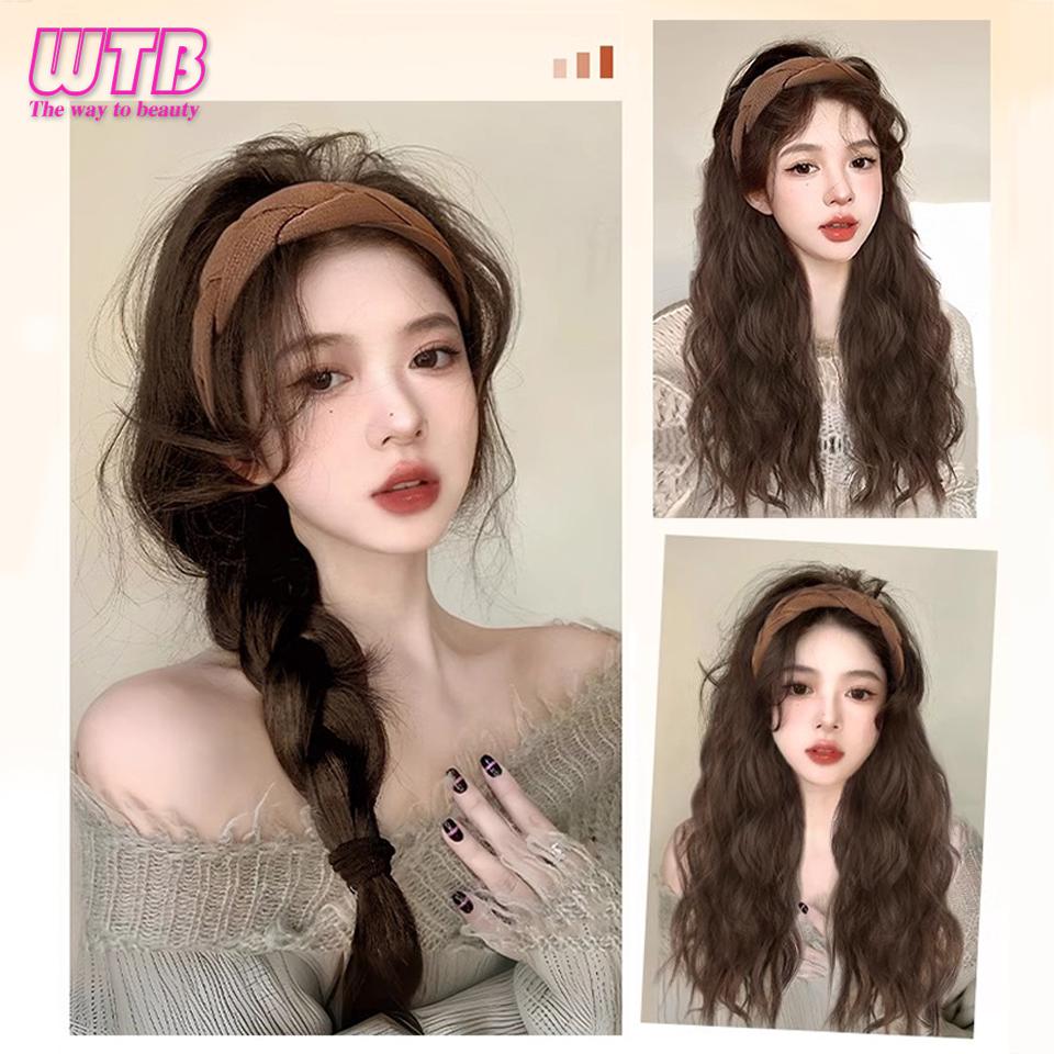 Синтетический парик с повязкой на голову, натуральный бесшовный зажим для наращивания волос, длинный волнистый женский парик, натуральный термостойкий полупарик для женщин