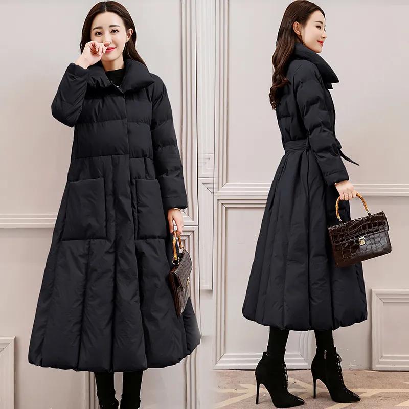 Women's Winter Thick Long Plus Size Warm Jacket Korean Style Slim Fit Knee High Waisted Jacket