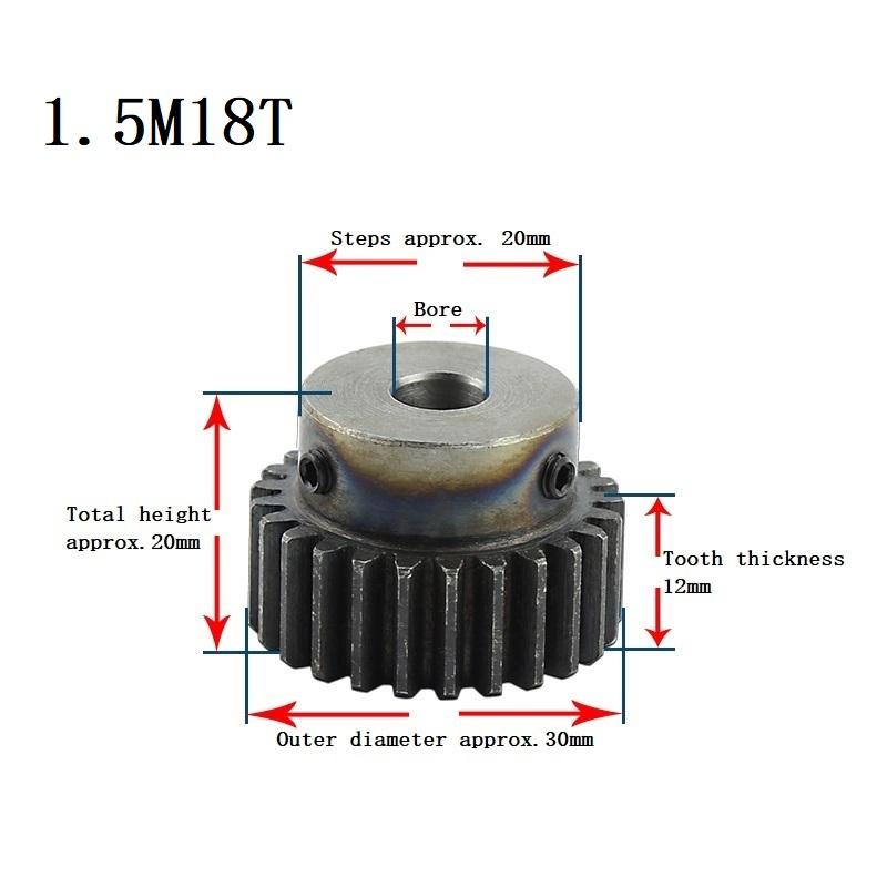 1 шт. Прямая шестерня 1,5M 15T/16T/18T Углеродистая сталь 45# Высокочастотная закалка Зубчатое колесо Диаметр отверстия 5/6/6,35/7/8/10/12 мм