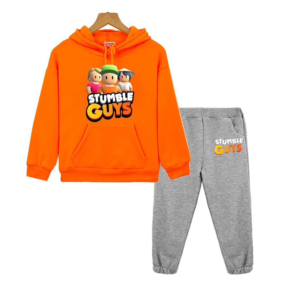 Stumble Guys Boy Girl Hooded Sets Autumn Fleece Sweatshirt Anime Hoodie 2pcs Pullover+pants Casual Jacket Kids Boutique Clothes