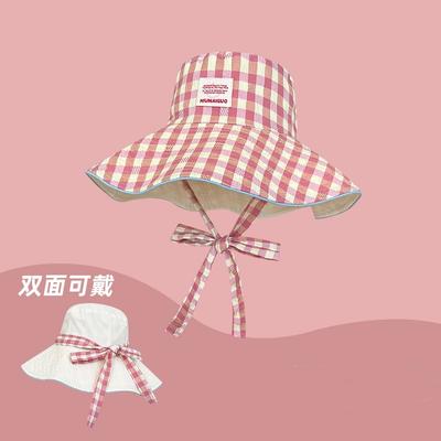Двусторонняя клетчатая панама для детей, летняя тонкая, с защитой от УФ-лучей, складная, с широкими полями, солнцезащитная шляпа
